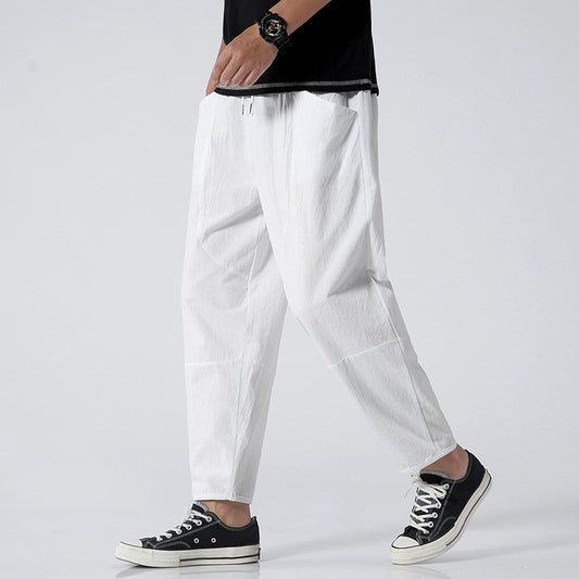 Cropped Pants Men's Loose Plus Size Cotton And Linen