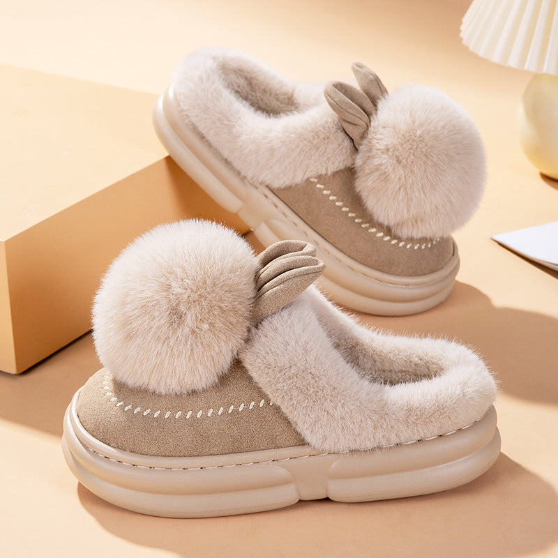 Thick Bottom Fleece-lined Warm Can Be Outdoor Fur Slippers