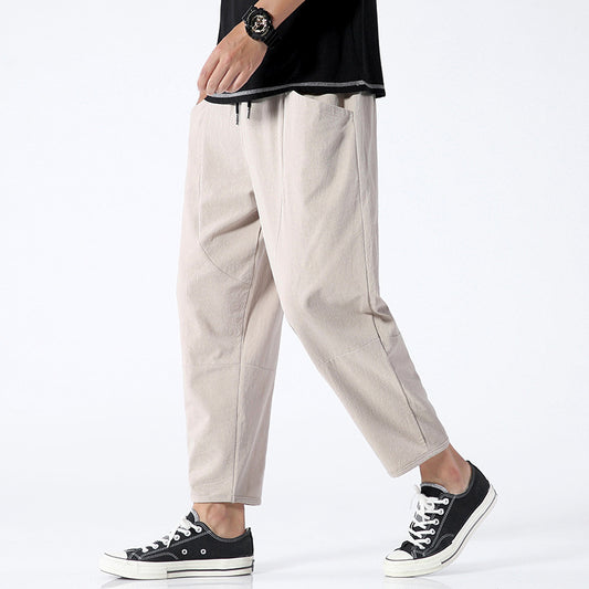 Cropped Pants Men's Loose Plus Size Cotton And Linen