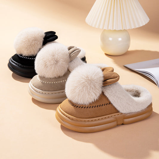 Thick Bottom Fleece-lined Warm Can Be Outdoor Fur Slippers