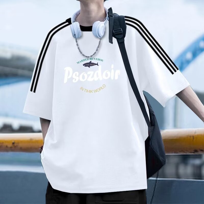 Hip Hop Loose National Fashion Brand Contrast Color Striped Three Bars Top