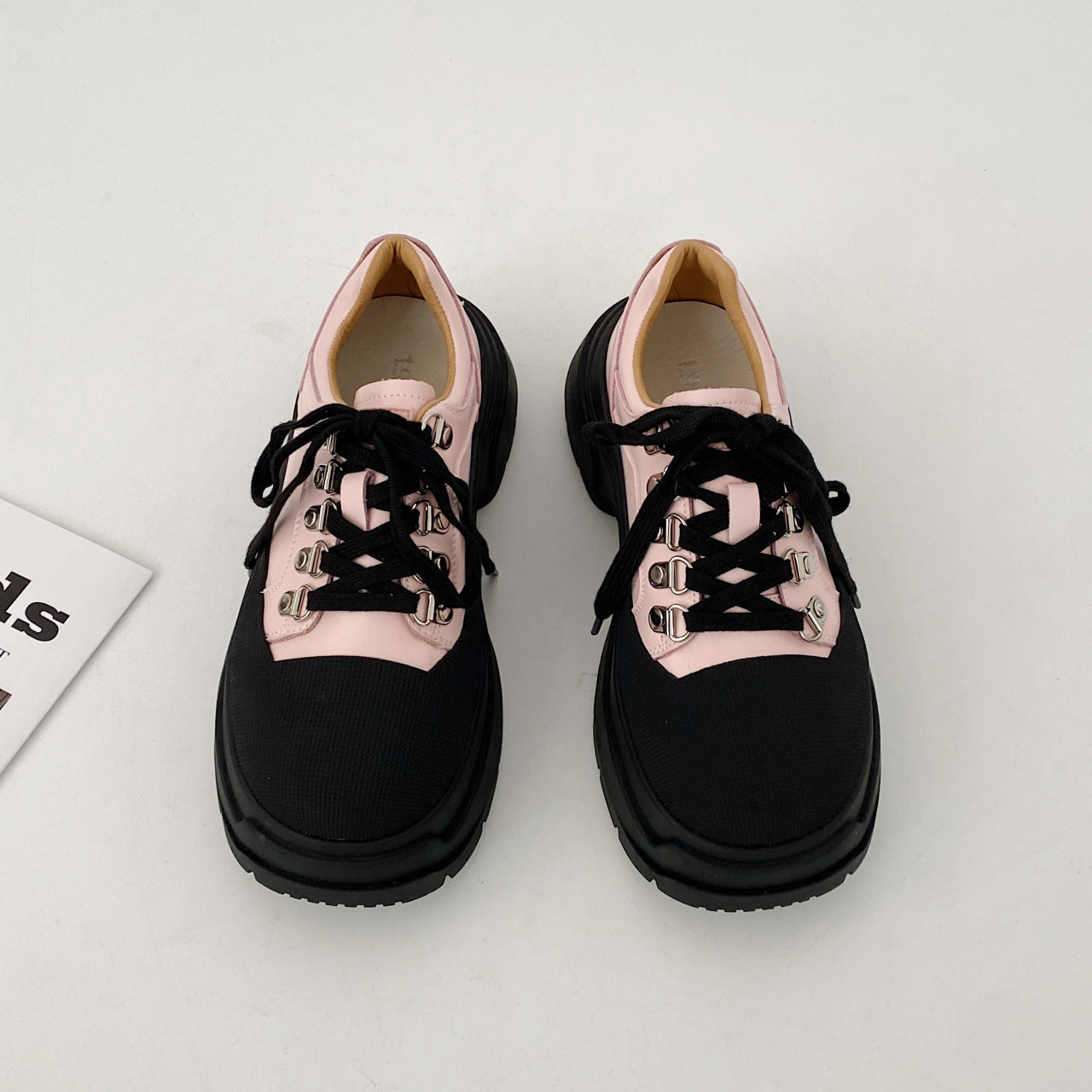 Platform Leather Shoes Women's Lace-up Thick Heel Shoes