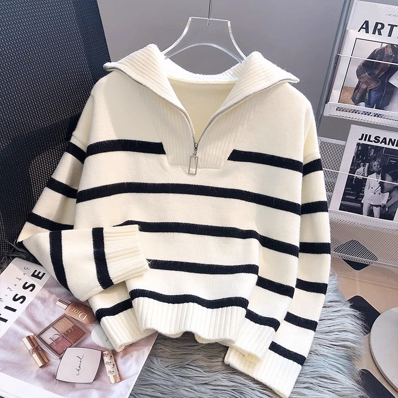 Striped Bottom Shirt, Short, Loose, And High-end For Outerwear