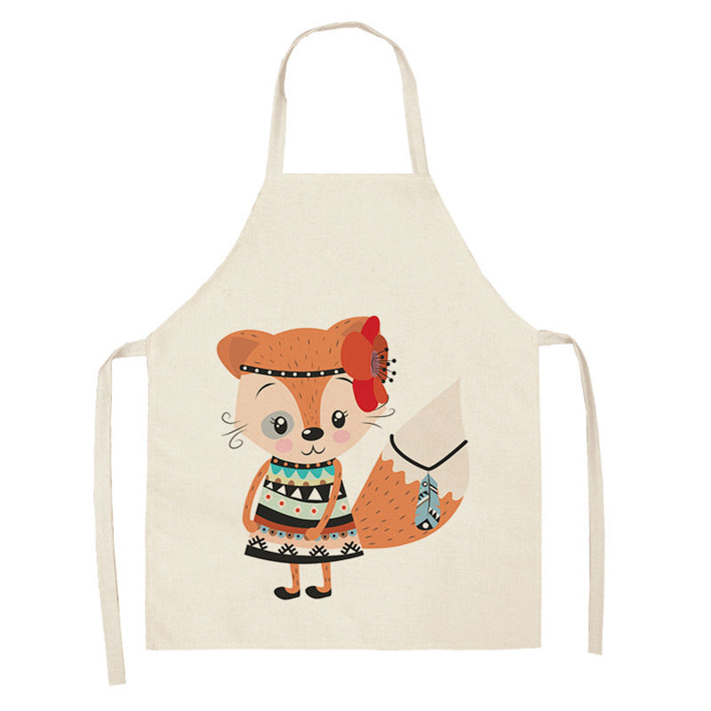 Kawaii Rainbow Fox Printed Cotton Linen Kitchen Apron