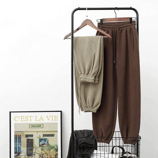 American Style Waffle Sweatpants Loose Casual Bunching Feet