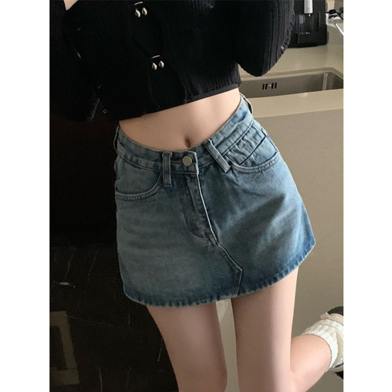 Retro Denim Skirt Women's Pants Skirt High Waist Slim Short Skirt