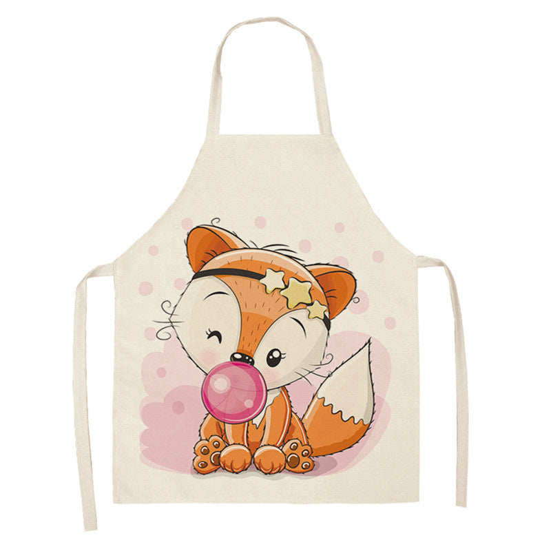 Kawaii Rainbow Fox Printed Cotton Linen Kitchen Apron