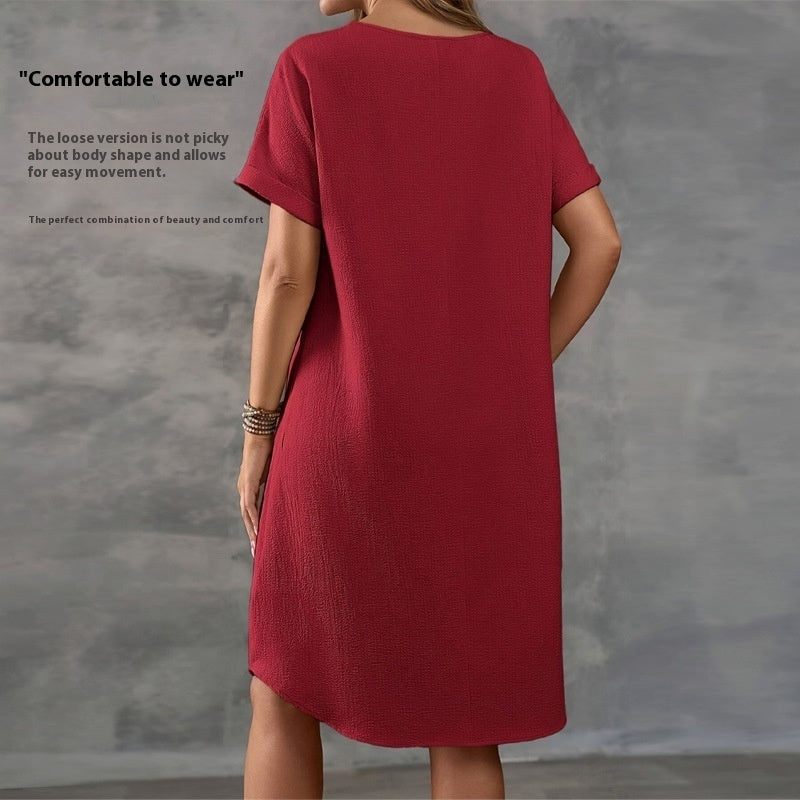 Round Neck Short Sleeve Loose Women's Wear Dress