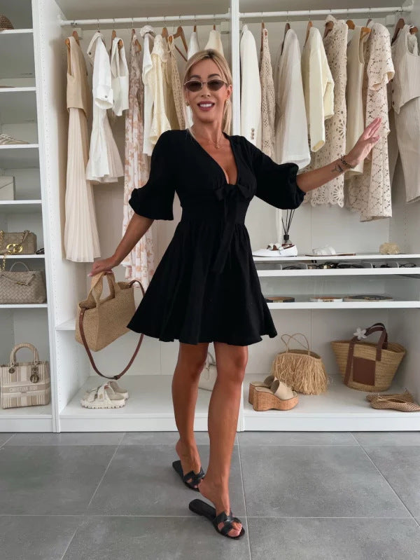 Short Sleeve Casual V-neck Sahara Plaid Jumpsuit