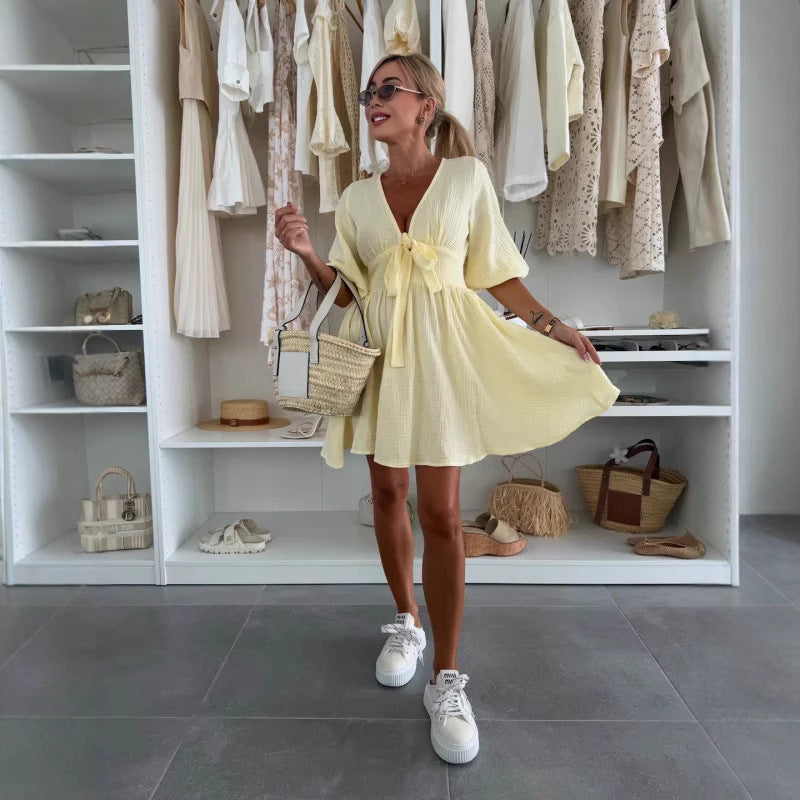 Short Sleeve Casual V-neck Sahara Plaid Jumpsuit