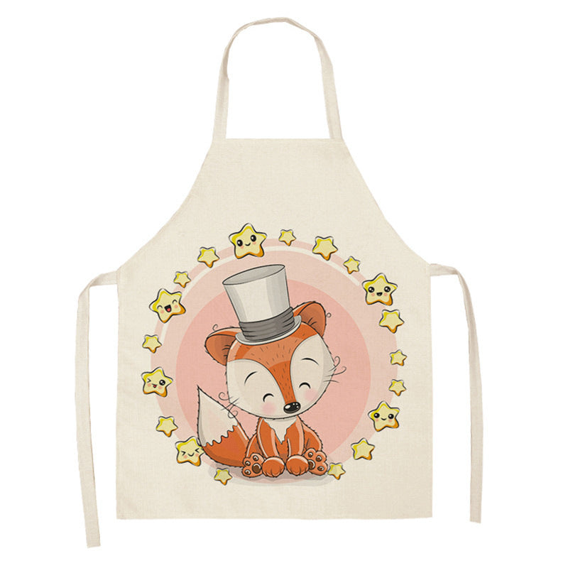 Kawaii Rainbow Fox Printed Cotton Linen Kitchen Apron