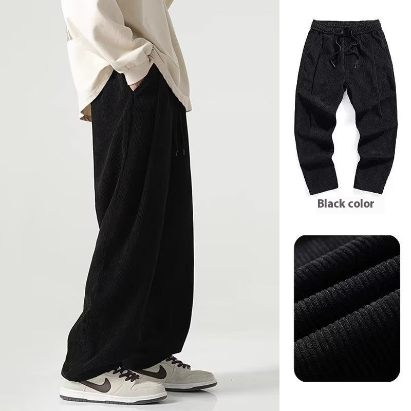 Corduroy Pants Straight Loose Wide Leg Fleece-lined Corduroy Casual Trousers