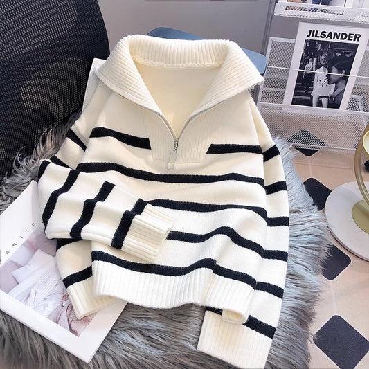 Striped Bottom Shirt, Short, Loose, And High-end For Outerwear