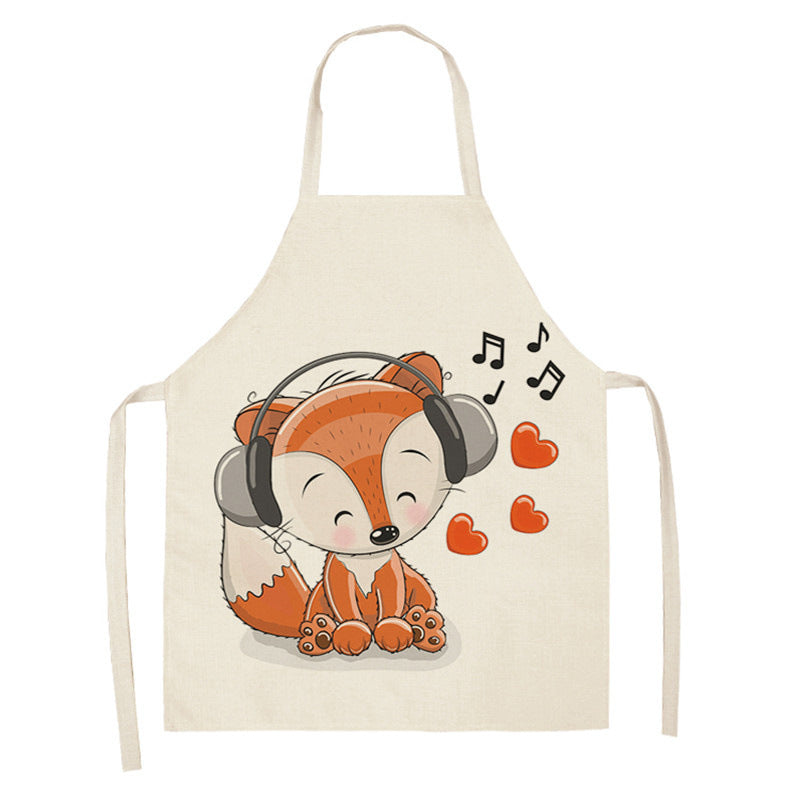 Kawaii Rainbow Fox Printed Cotton Linen Kitchen Apron
