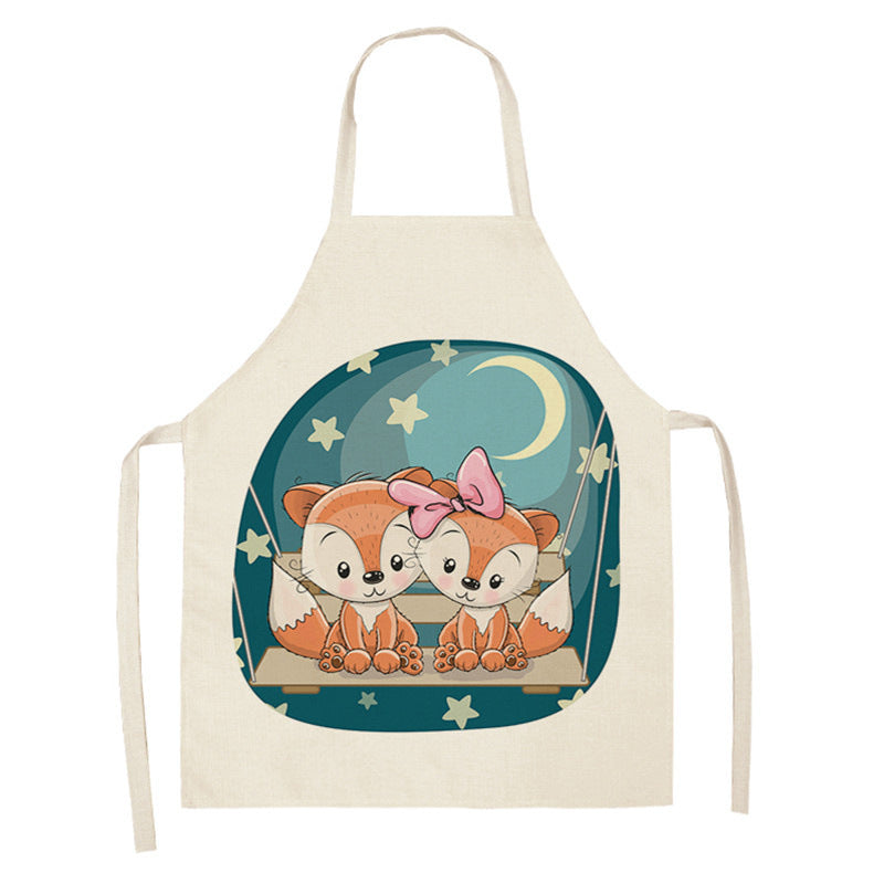 Kawaii Rainbow Fox Printed Cotton Linen Kitchen Apron