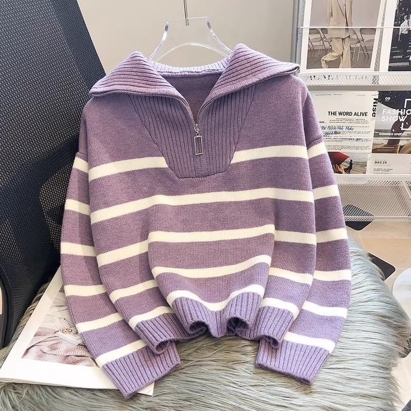 Striped Bottom Shirt, Short, Loose, And High-end For Outerwear