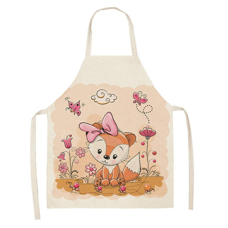 Kawaii Rainbow Fox Printed Cotton Linen Kitchen Apron