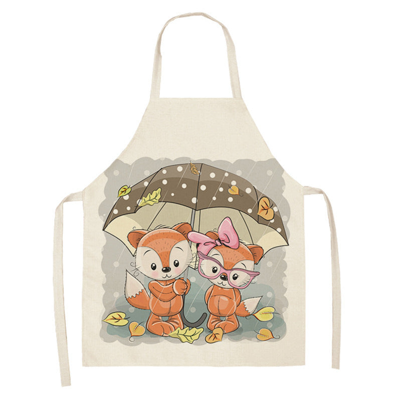 Kawaii Rainbow Fox Printed Cotton Linen Kitchen Apron