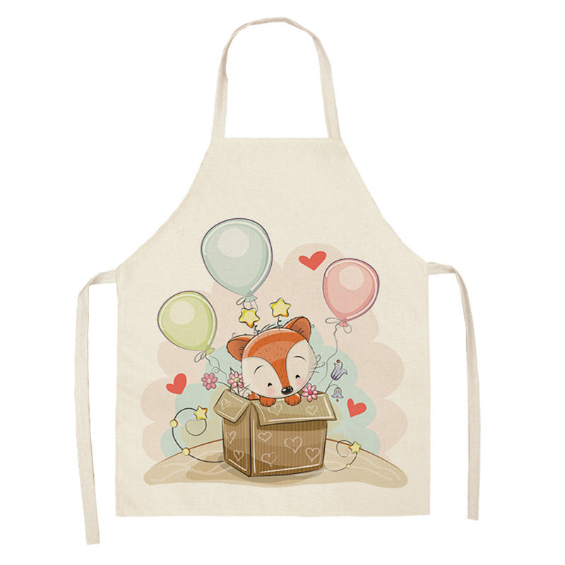 Kawaii Rainbow Fox Printed Cotton Linen Kitchen Apron